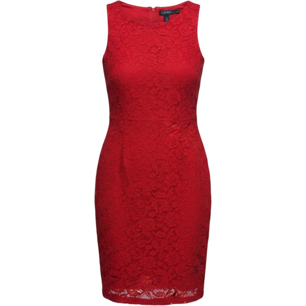 Lauren Ralph Lauren Rose Melon Dress Ruby Red Women's Size 12 Lace - Lined